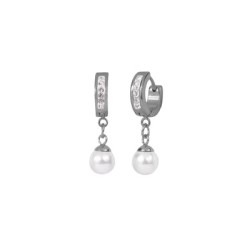 Aretes Acero Inoxidable Huggies Plata Con Perla Plata