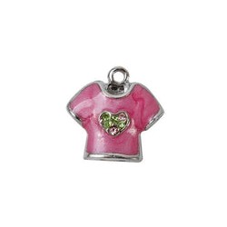 Charm Saga Plateado Camiseta Esmaltada Rosa con Cristales 13x16 mm