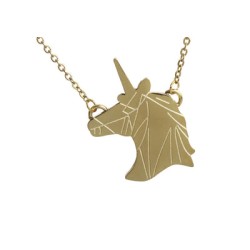 Collar Acero Inoxidable Dorado Cabeza Unicornio