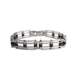 Brazalete Acero Inoxidable con Caucho Negro 089