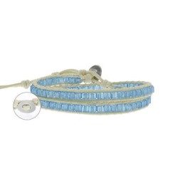 Brazalete Hilo con Boton Linea Crema con Cristales Cubo Aquamarine 460 mm