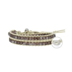 Brazalete Hilo con Boton Linea Crema con Cristales Cubo Lila 460 mm