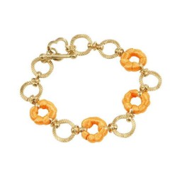 Brazalete Metal Dorado Cadena Circulos con Cordon Naranja 185 mm