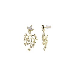 Aretes de Chapa de Oro Ramita con Flores