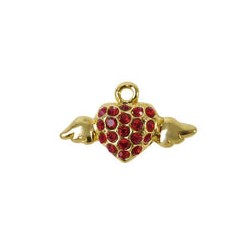 Charm Saga Dorado Corazon con Alas Cristales Rojos 11x25 mm