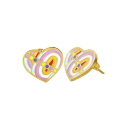 Arete Acero Inoxidable Dorado Corazón Esmaltado Multicolor