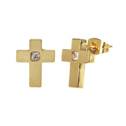 Arete Acero Inoxidable Dorado Cruz Bold con Cistal 12x10 mm