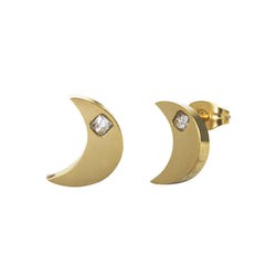 Arete Acero Inoxidable Dorado Luna Bold con Cistal 12x9 mm