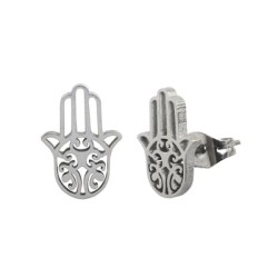 Arete Acero Inoxidable Plateado Mano Hamsa